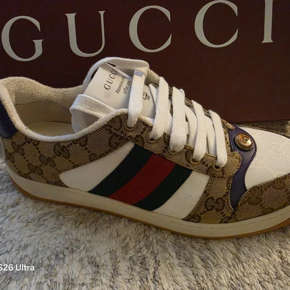 Gucci GG Supreme Web Stripe Leather & Monogram Sneaker - Beige/White/Green/Red - Picture 2 of 8